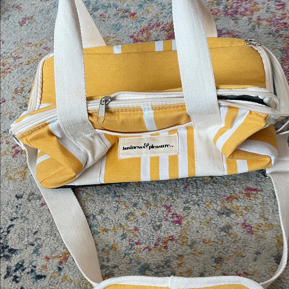 Business & Pleasure Co. Yellow Striped Insulated Travel Bag